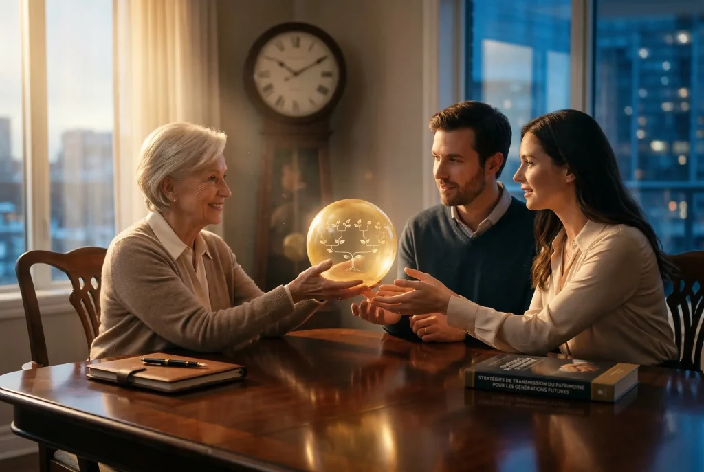 Guide Abattement Assurance-Vie 2026 : Optimisez votre Fiscalité ! 4 Transmission de patrimoine entre générations illustrant l'abattement assurance-vie pour les versements après 70 ans.