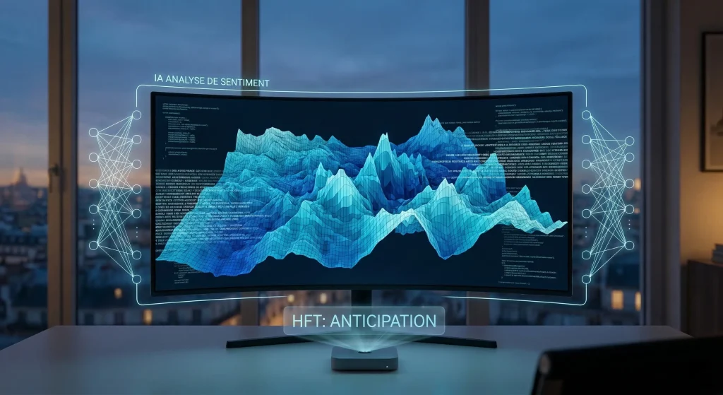 Visualisation 3D de la liquidité boursière et analyse de sentiment par IA pour le day trading.