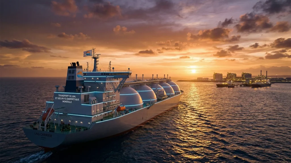 Investir dans le Gaz Naturel en 2026 : Le Guide Stratégique Complet 6 Navire méthanier transportant du GNL vers un terminal de liquéfaction pour la sécurité énergétique mondiale.