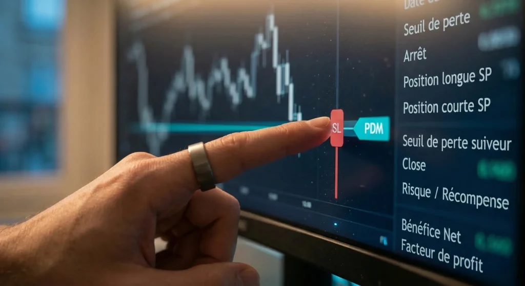 Le Break Even en Trading : Comment (vraiment) sรฉcuriser vos gains 4 Gros plan sur l'exรฉcution technique du dรฉplacement d'un Stop Loss (SL) vers le Point Mort (PDM) sur une plateforme de trading.