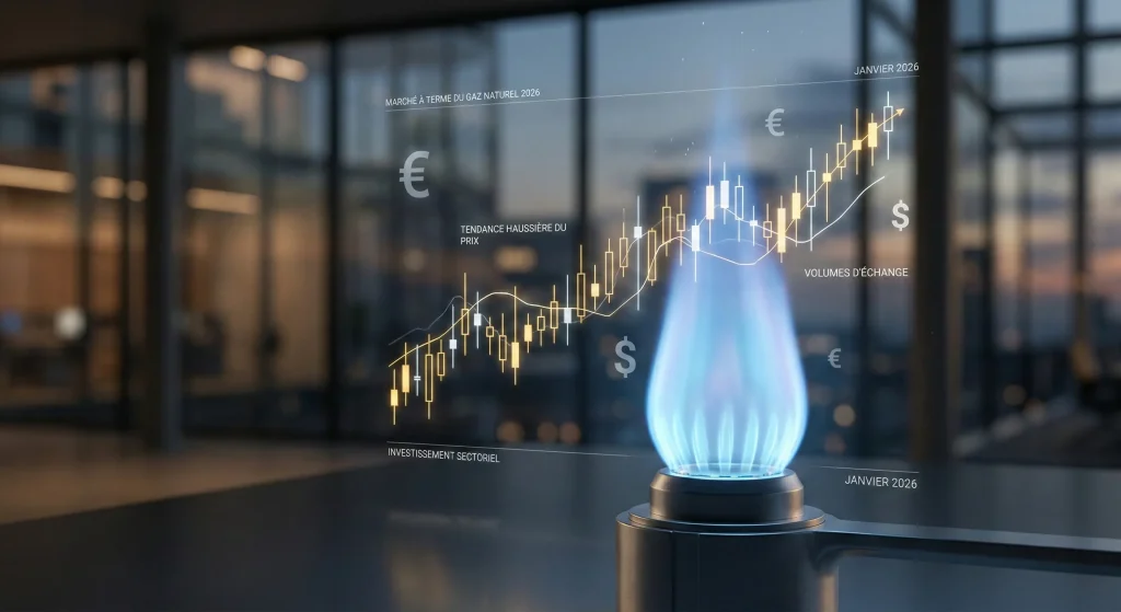 Investir dans le Gaz Naturel en 2026 : Le Guide Stratégique Complet 1 Analyse boursière et investissement dans le gaz naturel avec graphique de prix et flamme bleue.