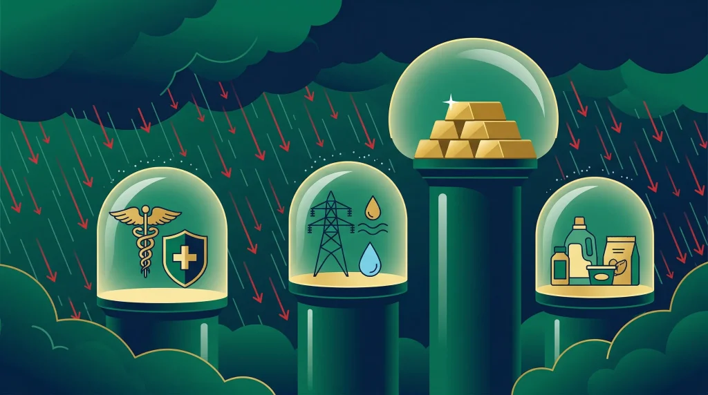 Bear Market 2026 : Le Guide Ultime pour ne pas tout perdre (et s'enrichir pendant la baisse) 3 Main d'expert financier déposant de l'or et du cash dans un coffre, à côté d'une tablette affichant un plan de Dollar Cost Averaging (DCA).