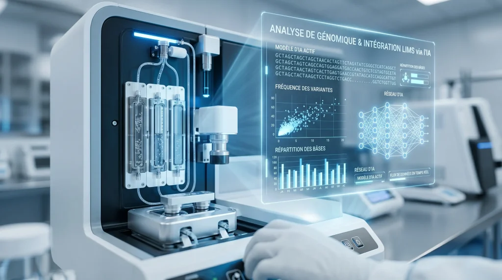 Avis Action Eurofins Scientific 2026 : Faut-il profiter de la baisse ? 2 Laboratoire de gรฉnomique haute technologie avec interface holographique d'IA et intรฉgration du systรจme informatique LIMS d'Eurofins.