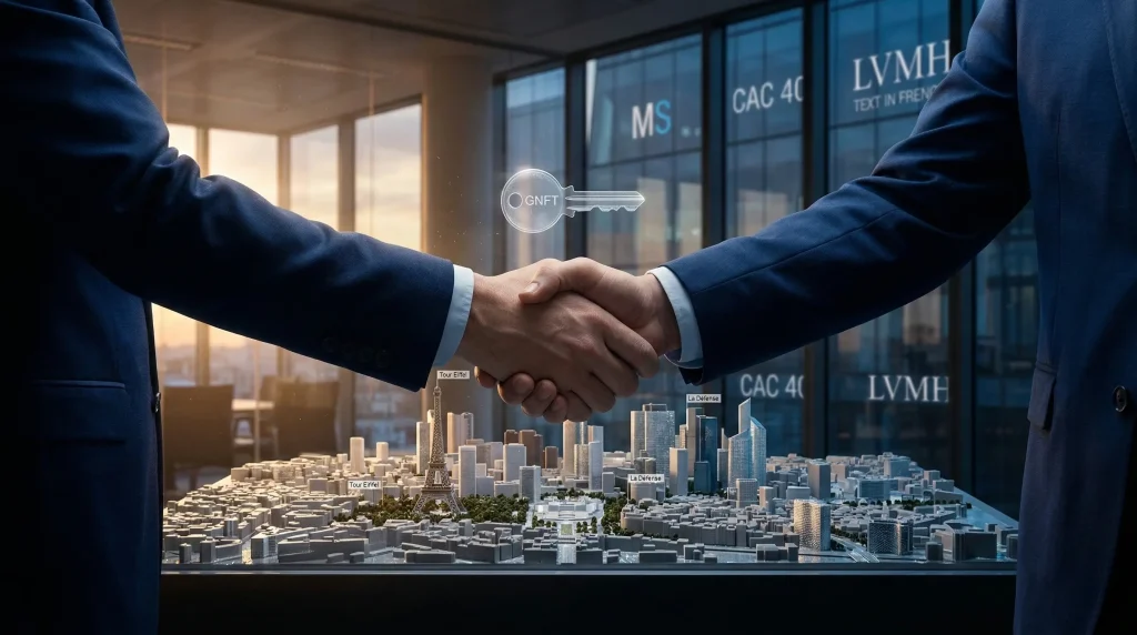 Action Genfit en 2026 : Analyse, Perspectives et Avis 7 Poignรฉe de main symbolisant l'entrรฉe de Morgan Stanley au capital de Genfit devant le quartier de la Dรฉfense ร Paris.