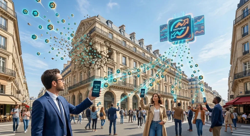 SCPI 2026 : Innovation, Blockchain et Frais 0% - Le Guide Complet 3 Tokenisation immobiliรจre et liquiditรฉ : investissement en SCPI innovation via jetons numรฉriques dรจs 200โฌ sur smartphone dans Paris.