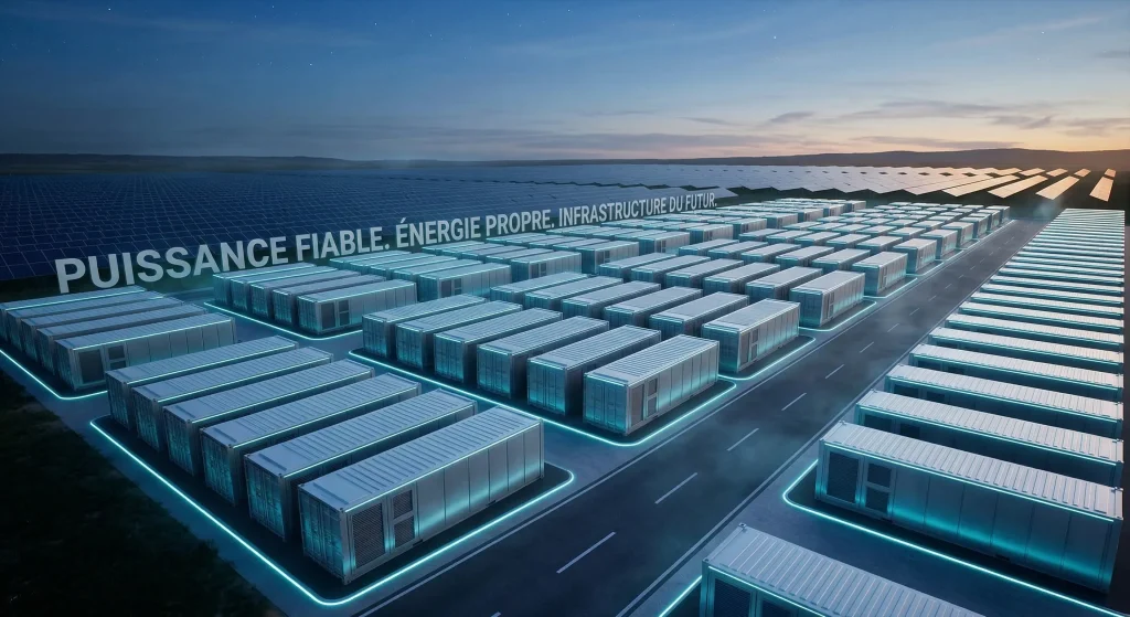 Investir dans le Lithium en 2026 : Guide et Analyse du Petit Or Blanc 7 Immense champ de stockage de batteries (ESS) alimentรฉ par un parc solaire, pour une infrastructure รฉnergรฉtique propre et fiable.