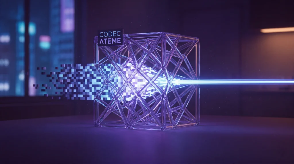 Action Ateme 2026 : Analyse, Prรฉvisions et Guide d'Investissement 6 Reprรฉsentation conceptuelle de la technologie de compression vidรฉo d'Ateme transformant des donnรฉes brutes en flux optimisรฉ.