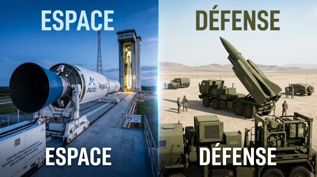 Action Avio (BIT: AVIO) : Analyse & Prรฉvisions 2026 - Faut-il Acheter ? 2 Comparaison des activitรฉs Espace et Dรฉfense d'Avio : lanceur Vega C et systรจmes de missiles tactiques.