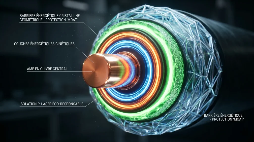 Action Prysmian : Analyse, Dividendes et Prévisions 2026-2027 2 Coupe transversale technique d'un câble Prysmian haute tension montrant l'isolation P-Laser et les couches énergétiques.