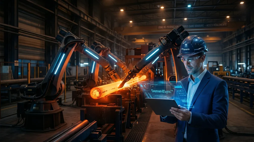 Action Tenaris (TEN) en 2026 : Analyse, Dividendes et Avis 13 Usine automatisรฉe Tenaris avec bras robotiques et ingรฉnieur supervisant la production via une interface numรฉrique.