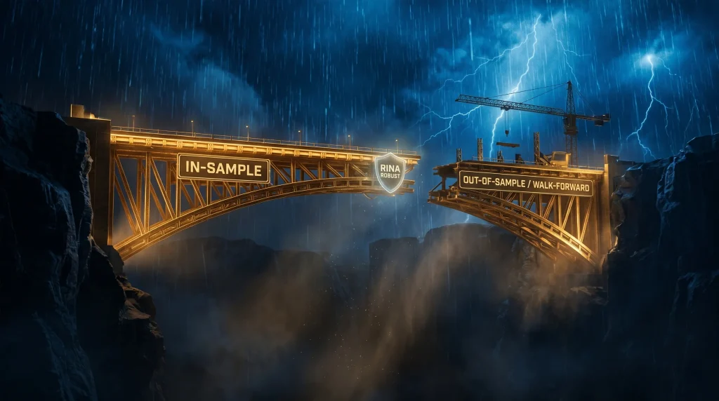 Le Guide Dรฉfinitif pour l'รvaluation des Systรจmes de Trading Algorithmique 4 Pont allรฉgorique illustrant l'analyse Walk-Forward in-sample et out-of-sample pour valider la robustesse d'un algorithme.